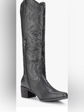 Women's Black Embroidered Heeled Boot
